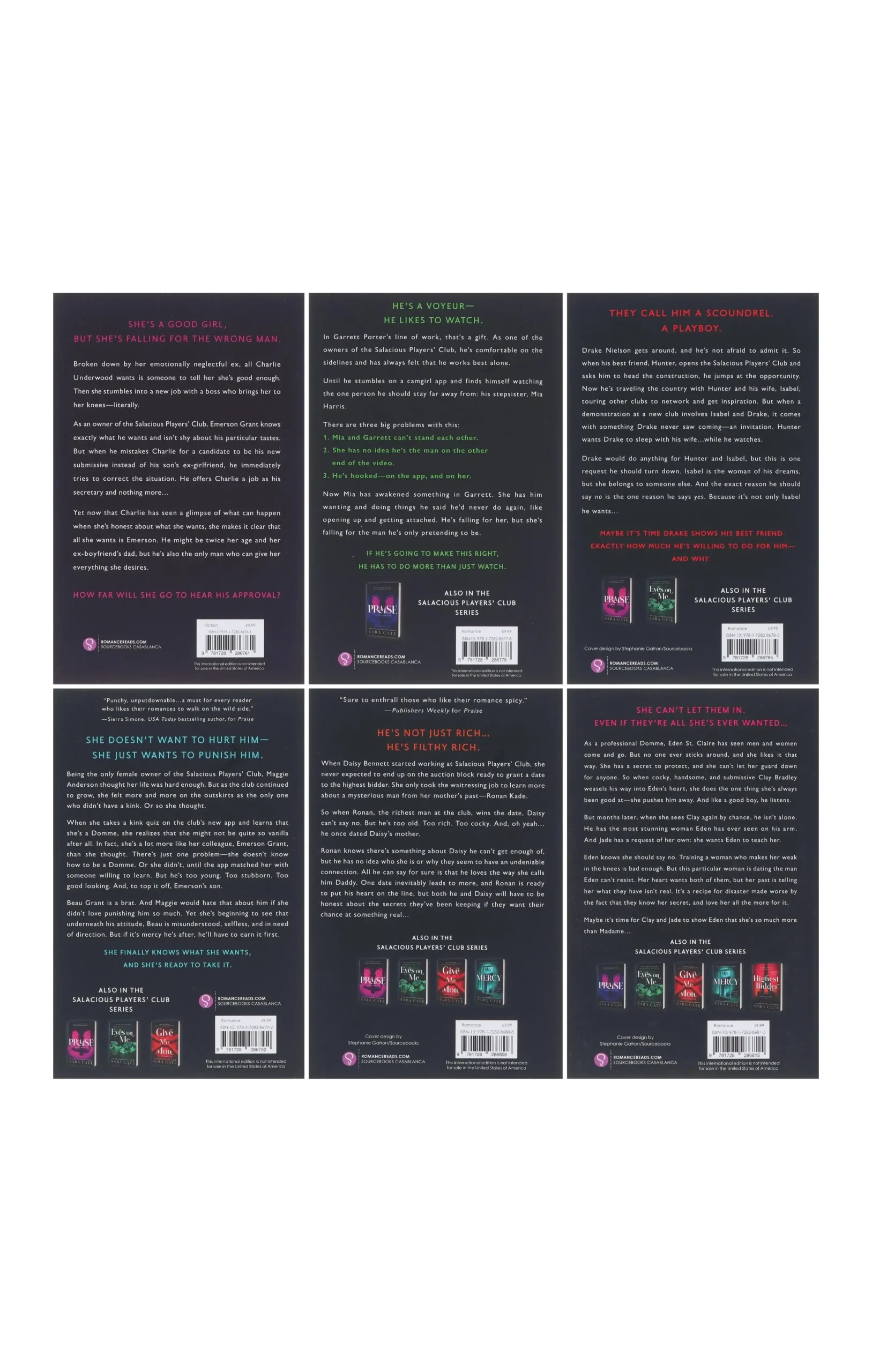 Salacious Players Club Series 6 Books Collection Set by Sara Cate (Paperback)