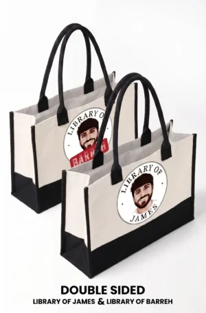 Official Library of James & BARREH Heavy Duty Black & Cream Canvas Bag