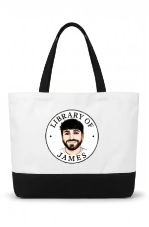 Library of James Branding Black & White Canvas Bag
