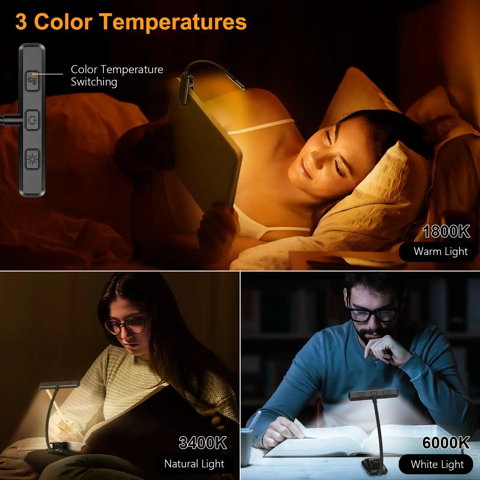 LED USB-C Rechargeable Book Light with Memory Function