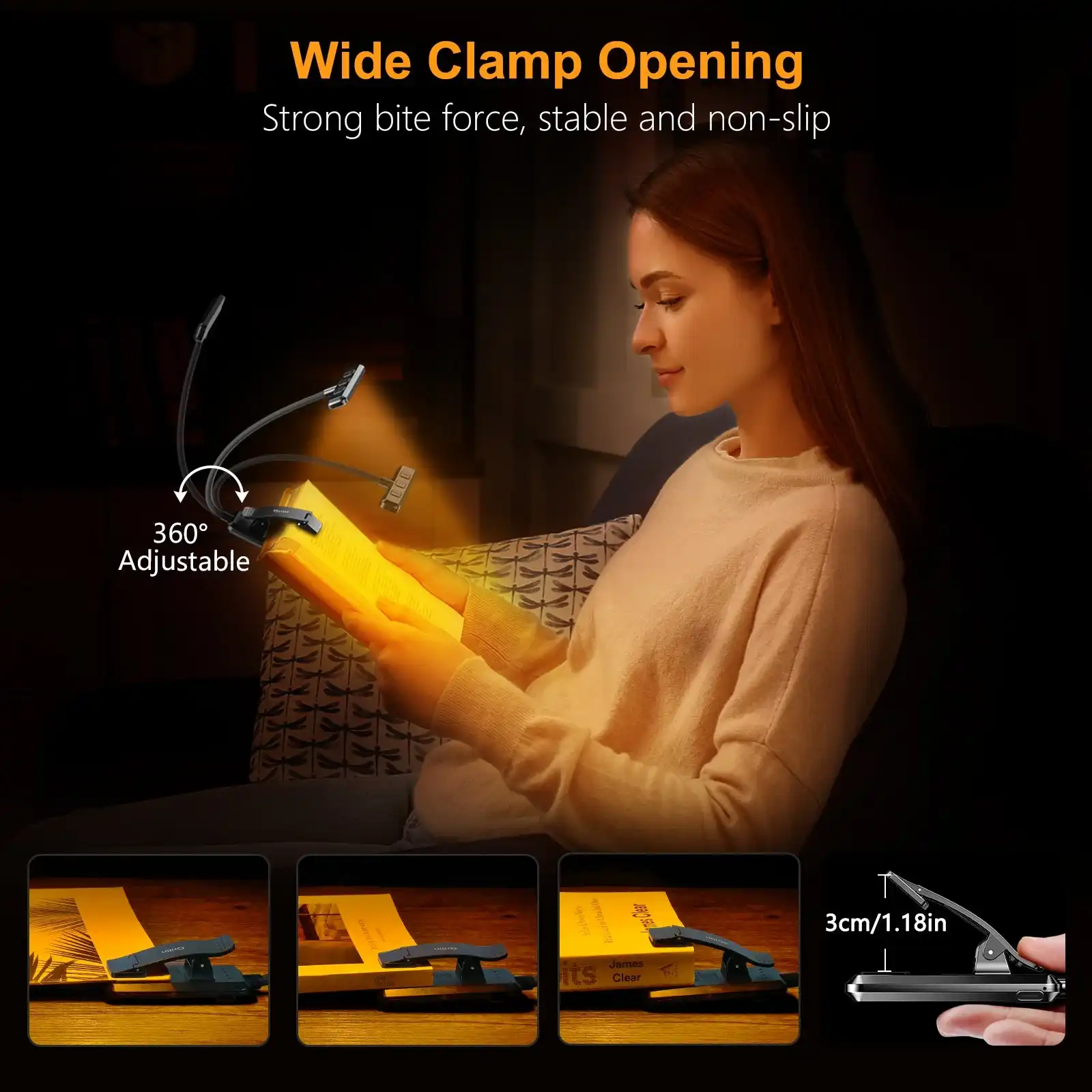 LED USB-C Rechargeable Book Light with Memory Function