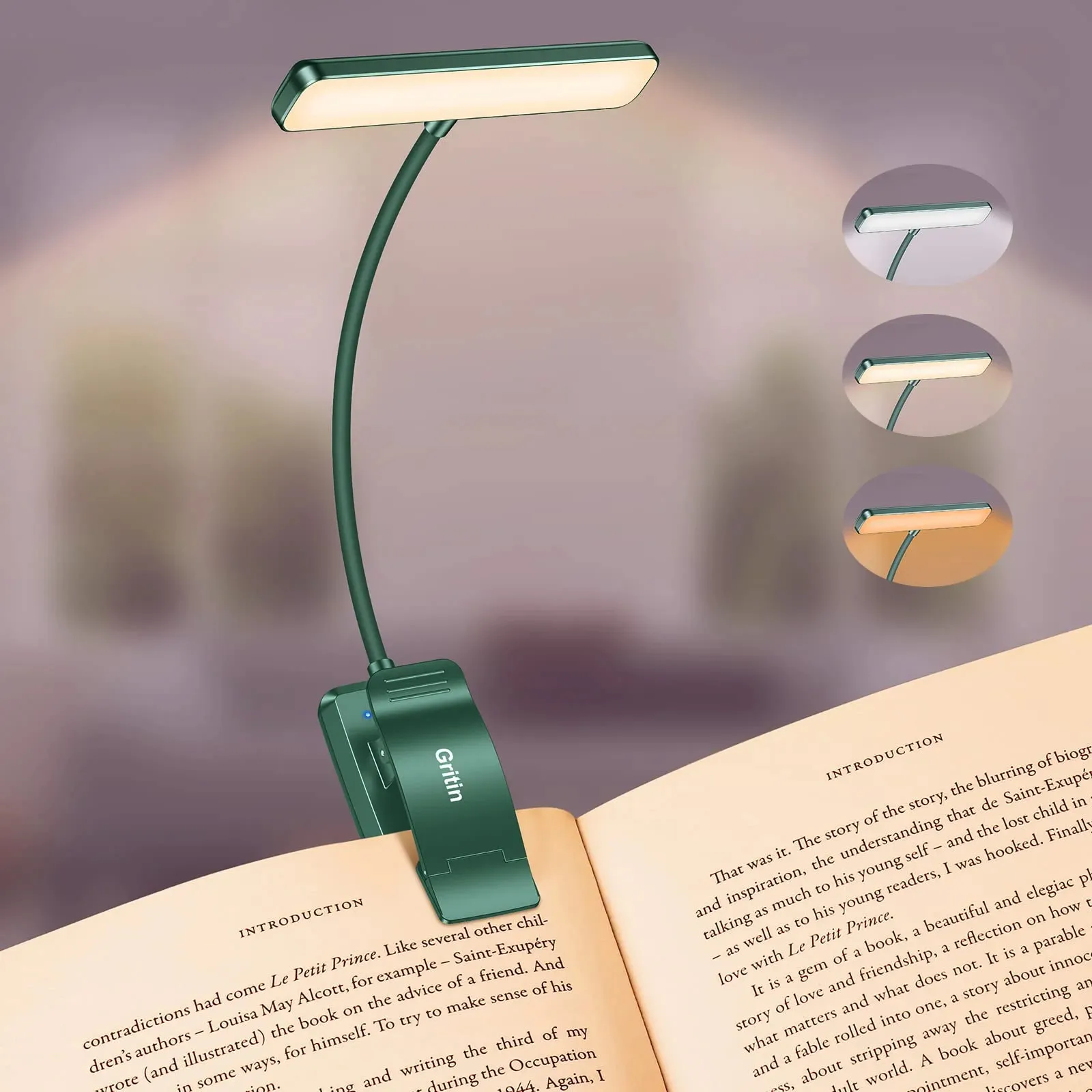 LED USB-C Rechargeable Book Light with Memory Function - Green